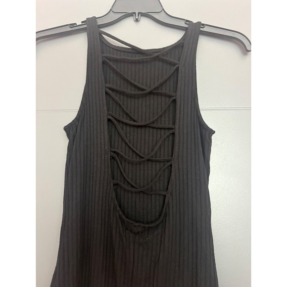Abercrombie & Fitch Black Ribbed Bodysuit Criss Cross Back‎ Sleeveless Top Large - Picture 4 of 5